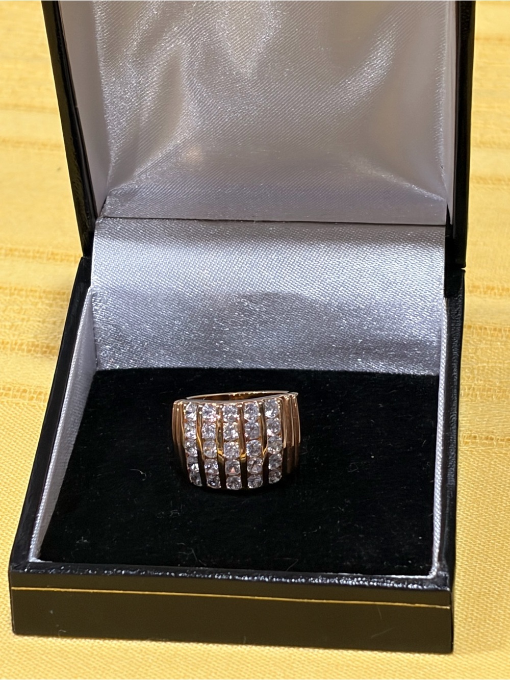Vintage Seta Gold Tone Multi Row Pave Wide Statement Cocktail Band Ring Boxed